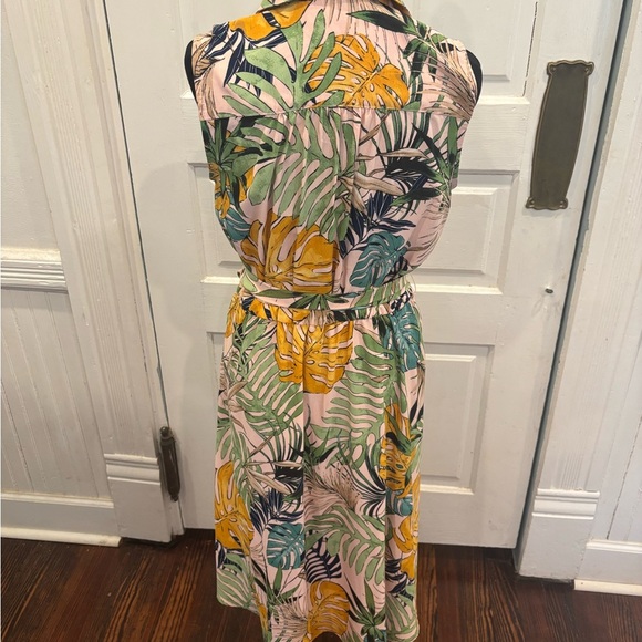 ECI New York Sleeveless Collared Button Down Tie Waist Midi Palm Dress Sz 6 - Picture 2 of 6
